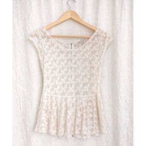 American Eagle Outfitters Cream Peplum Blouse with Cap Sleeves 🤍